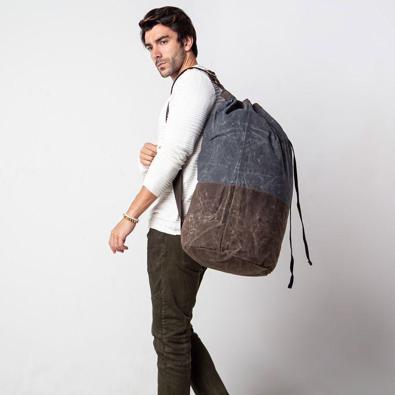 Rugged Waxed Canvas Duffel Bag – Personalized Drawstring Laundry Tote