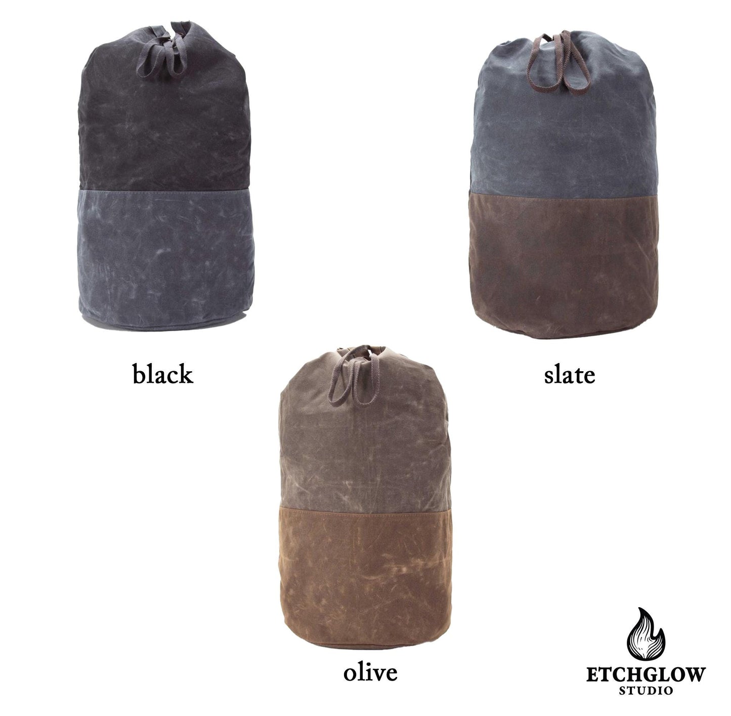 Rugged Waxed Canvas Duffel Bag – Personalized Drawstring Laundry Tote