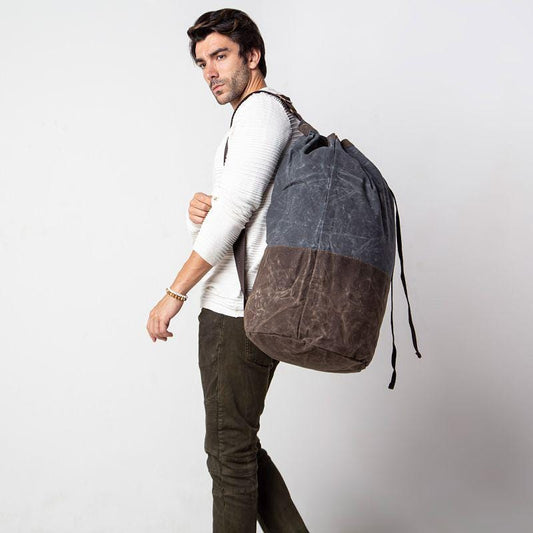 Rugged Waxed Canvas Duffel Bag – Personalized Drawstring Laundry Tote